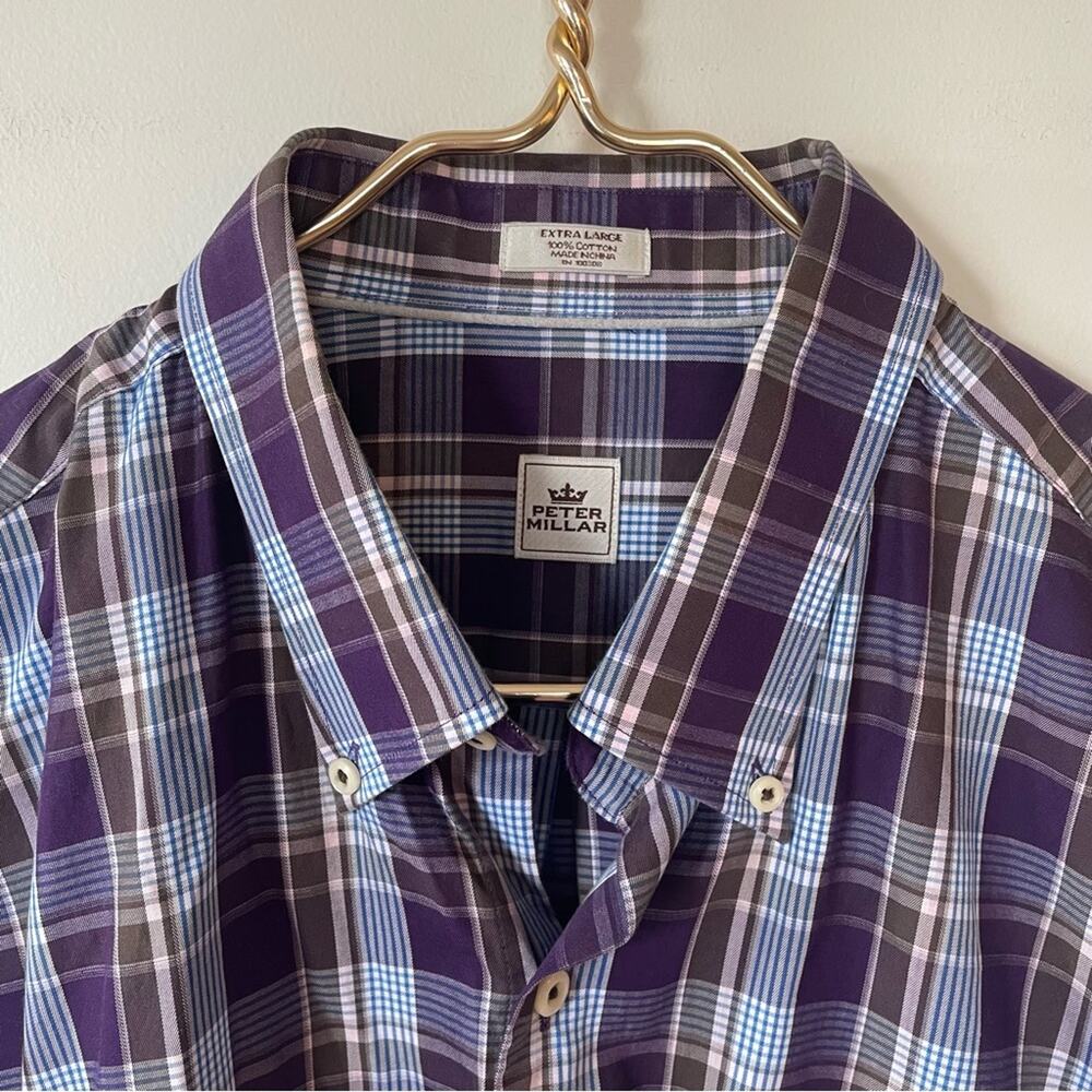 Peter Millar Purple Plaid Button Down Shirt XL - Picture 6 of 6